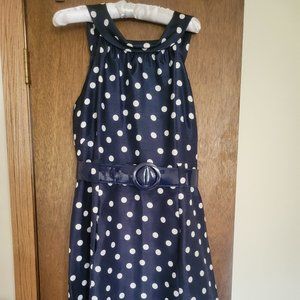 Navy and White Polka Dot Scoop neck dress -size 14